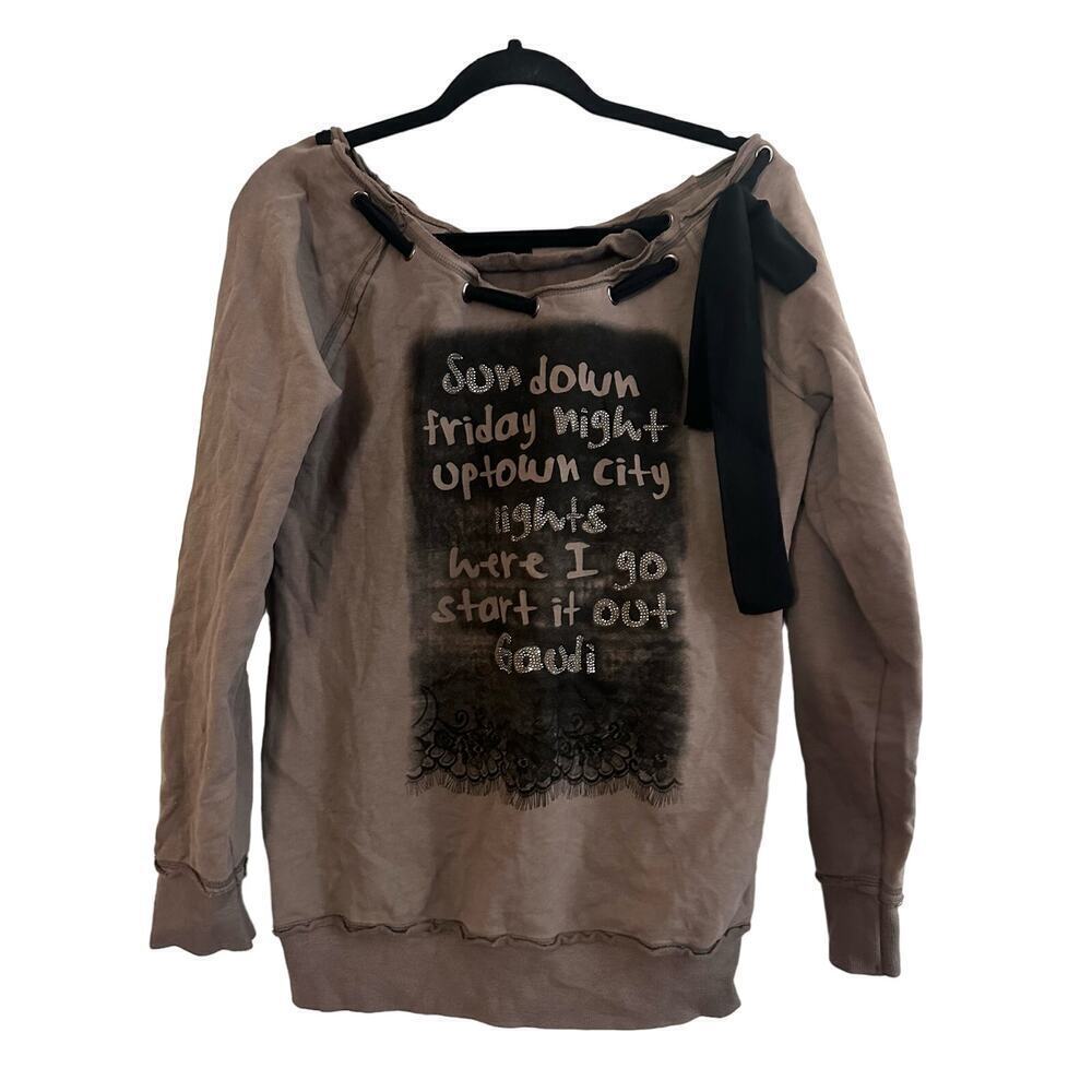 GAUDI Vintage Soul Graphic Print Ribbon Neckline Sweatshirt - Sz XL